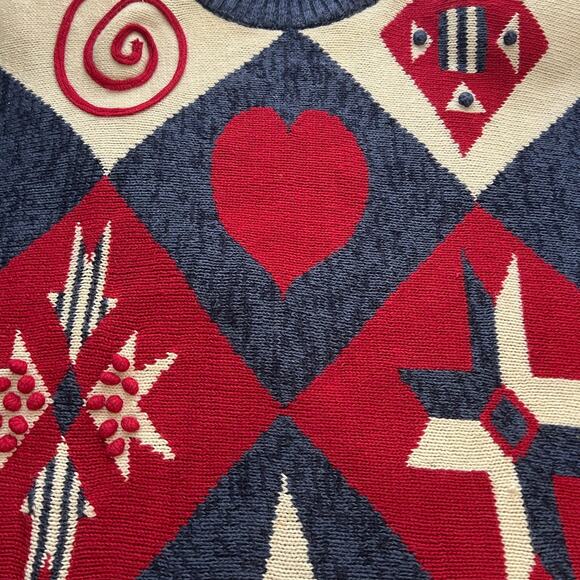 Vintage JASON MAXWELL Ramie Cotton Knit Red, White, & Blue Sweater Women's XL - Picture 9 of 11